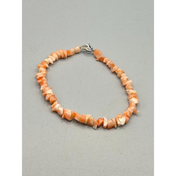 Vintage Salmon Coral Chips Bracelet Single Strand Peach Orange Bracelet - Picture 3 of 5